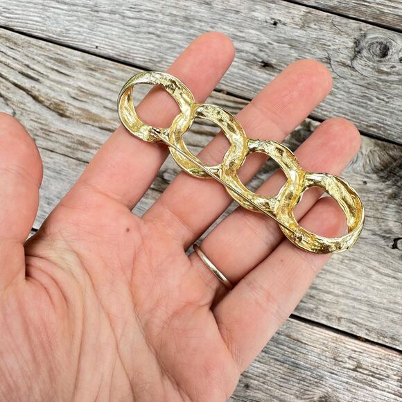 Vintage Jewelry Gold Tone Chain Brooch Chunky Chain Link Pin - Picture 2 of 2